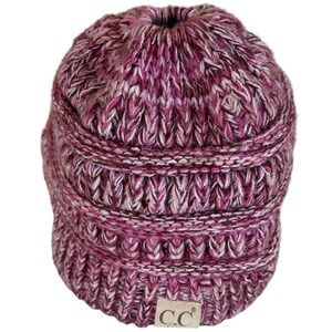 C.C Kids Marled Knit Beanie Hat Pink & Cream Winter Cap Acrylic Made in Korea